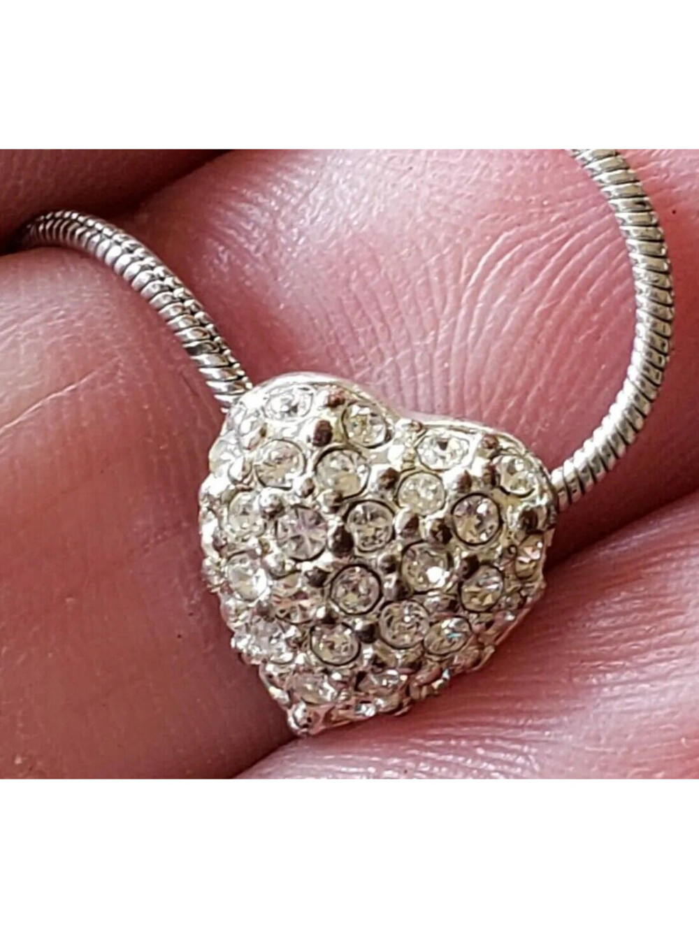 Vintage Premier Designs Silver & Rhinestone Heart Pendant Necklace wh03-24